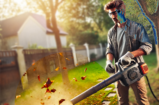 Man using leaf blower
